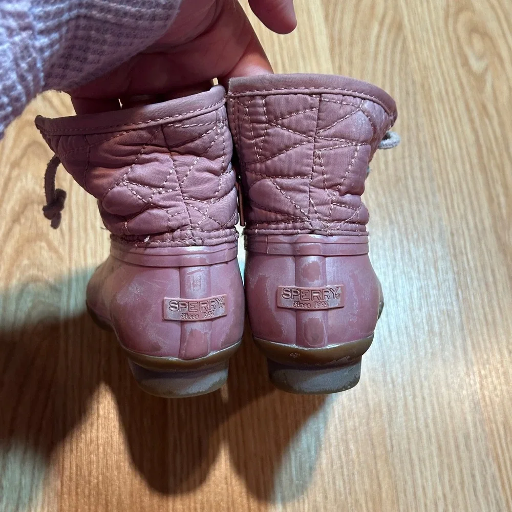 Girls Pink Sperry Duck‎ Boots Quilted Nylon Waterproof Size Little Kid Shoes